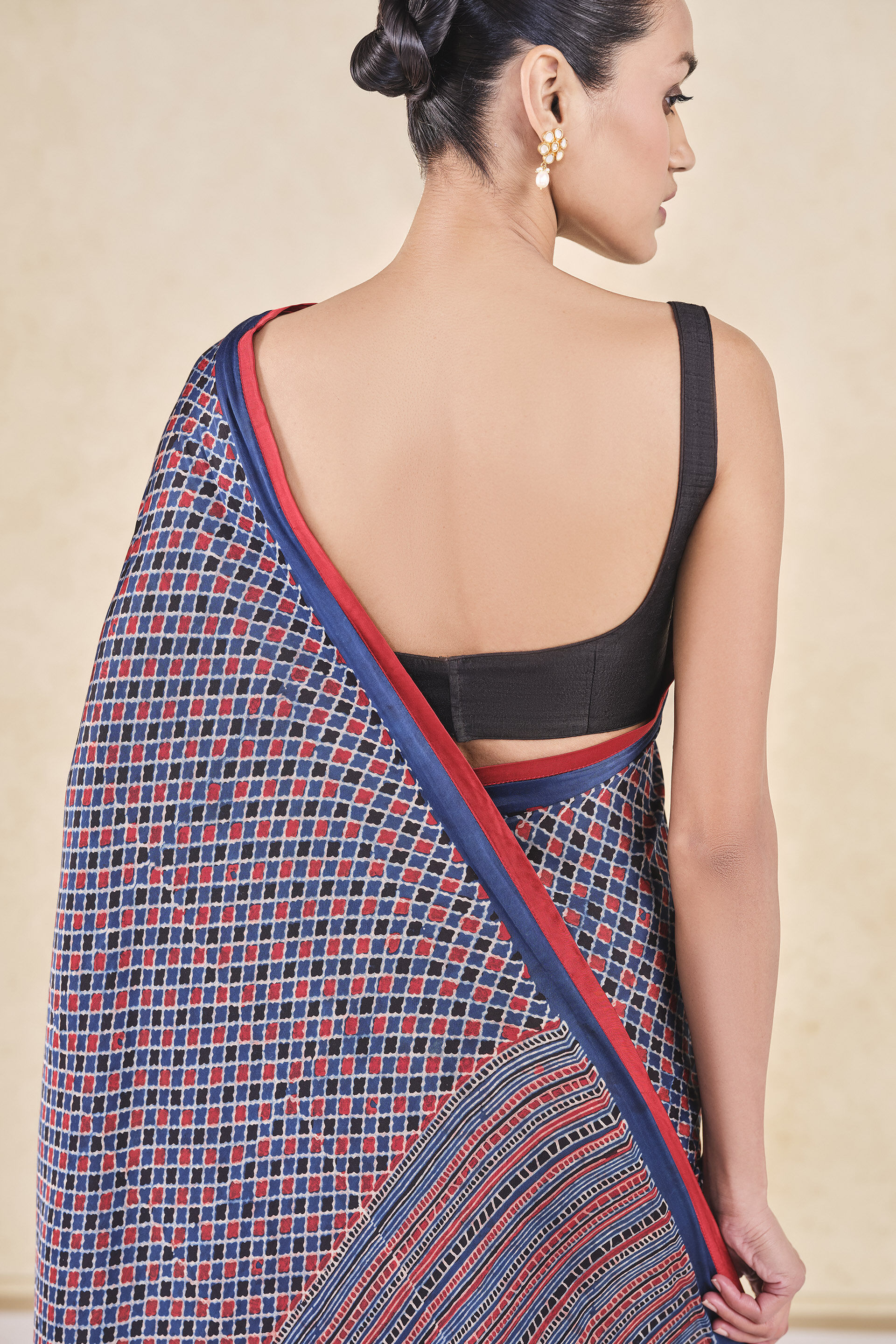 Briscoe Handcrafted Ajrakh Saree, Indigo, image 5